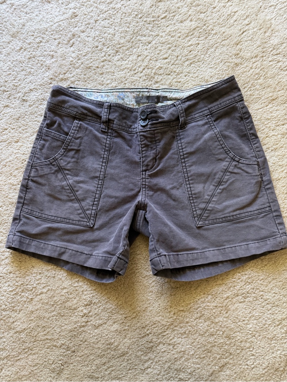 Prana Gray Cord Shorts size 6